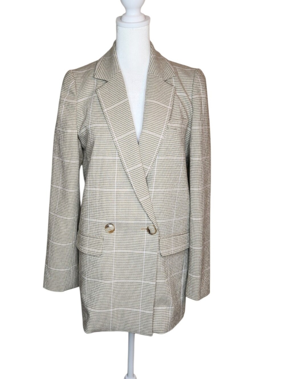 Madewell Cadwell Double Breasted Houndstooth Blazer Beige Multi XXS